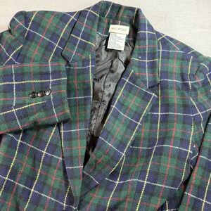 White Stag Blazer Womens 12 Green Excellent Wool Blend Plaid Jacket WSS11651
